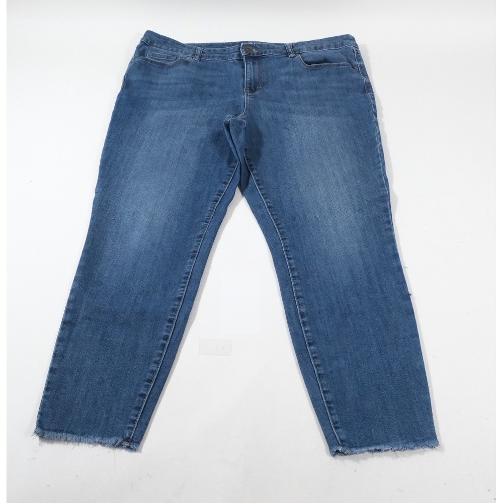Style &‎ Co Jeans Womens 14 Blue Ankle Raw Hem Denim Mid Rise Stretch Pants
